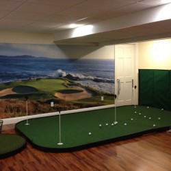indoor golf putting green with chipping pad